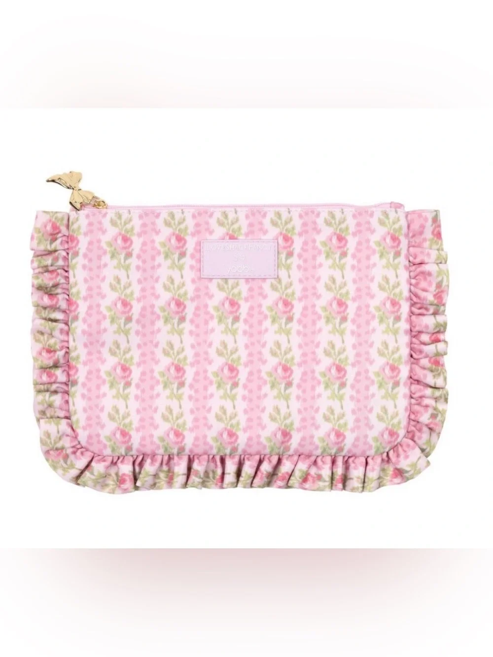 LoveShackFancy Blooming Pencil/Makeup Case Zip Ruffles StrawberryMacaroon - NWT